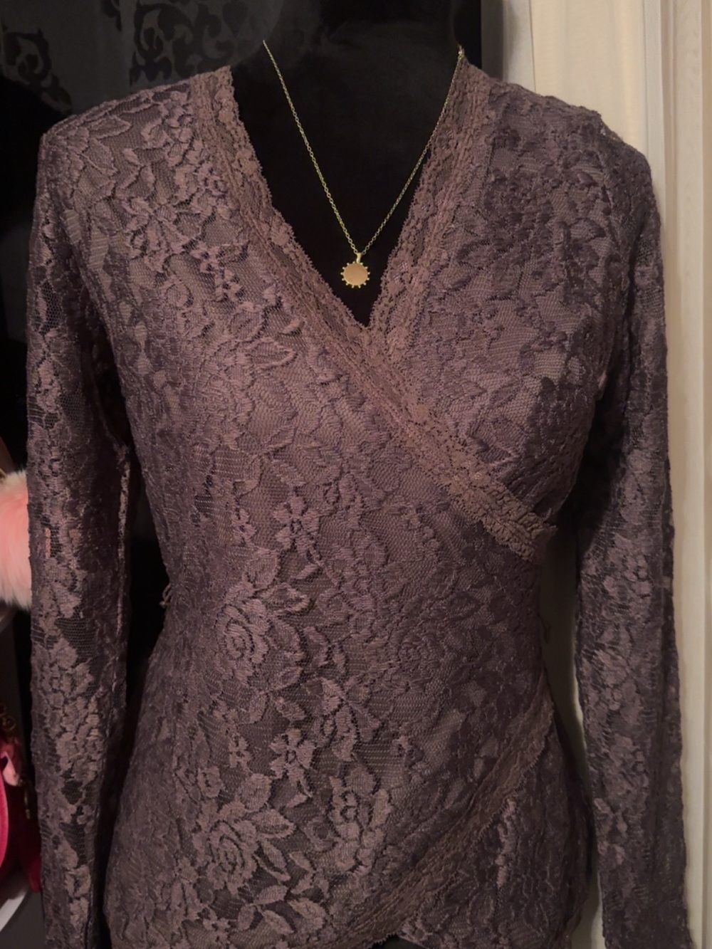 Maurices Dusty Mauve Lace Wrap Blouse
